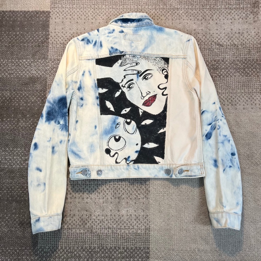 Vintage Polo Jeans‎ Co Ralph Lauren Custom Art Acid Wash Denim Jacket Blue M